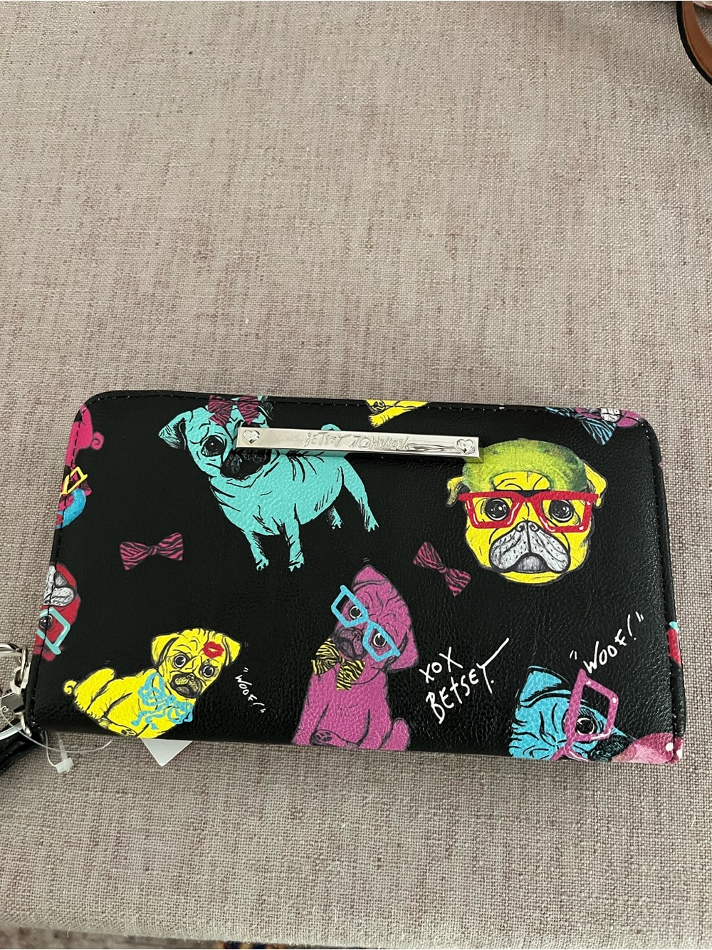 Betsey Johnson Black Wallet with Neon Multicolor Dog Print
